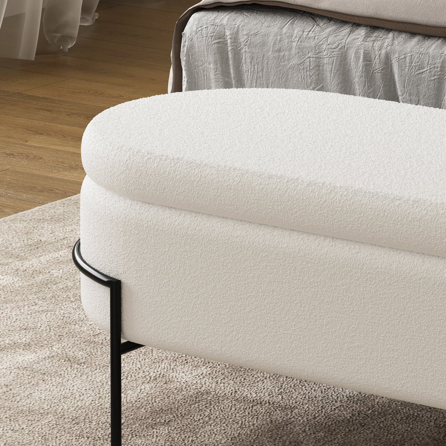 Banc ottoman de rangement en métal blanc