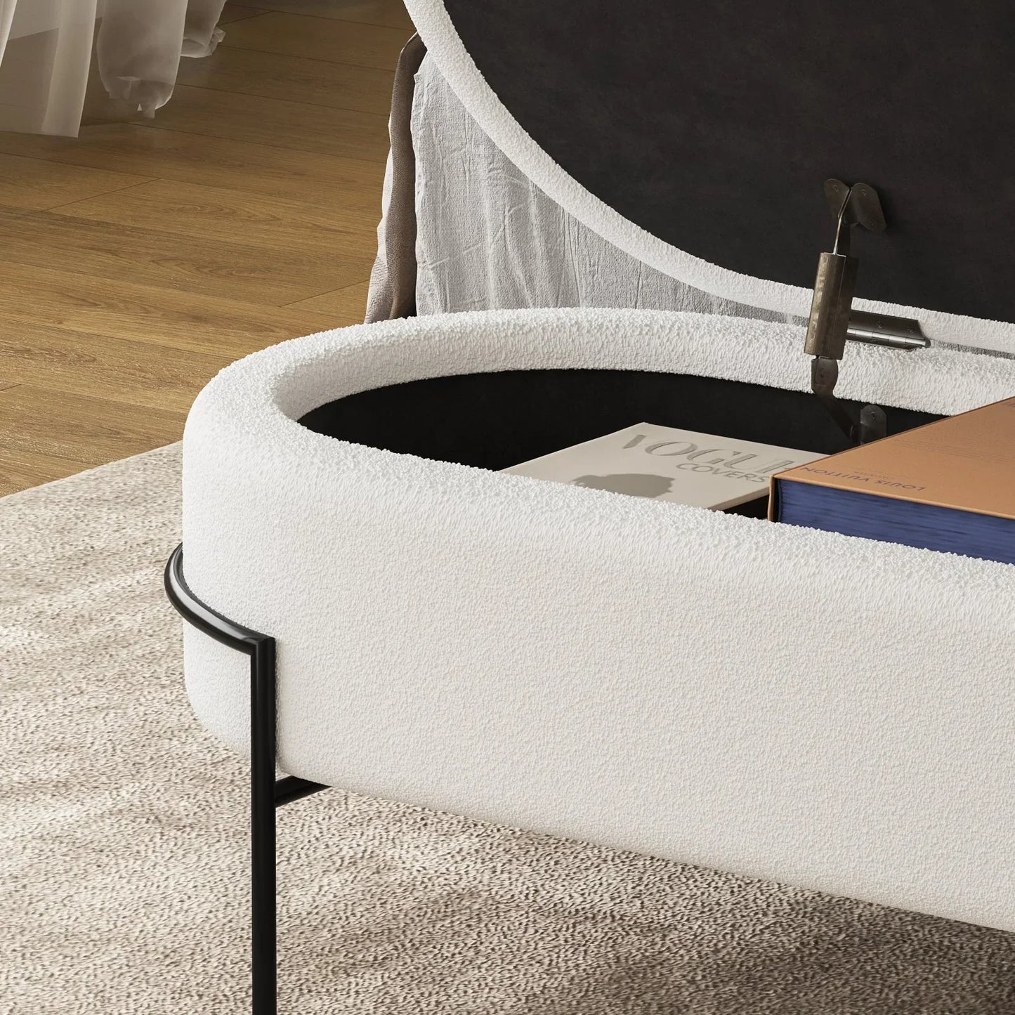 Banc ottoman de rangement en métal blanc