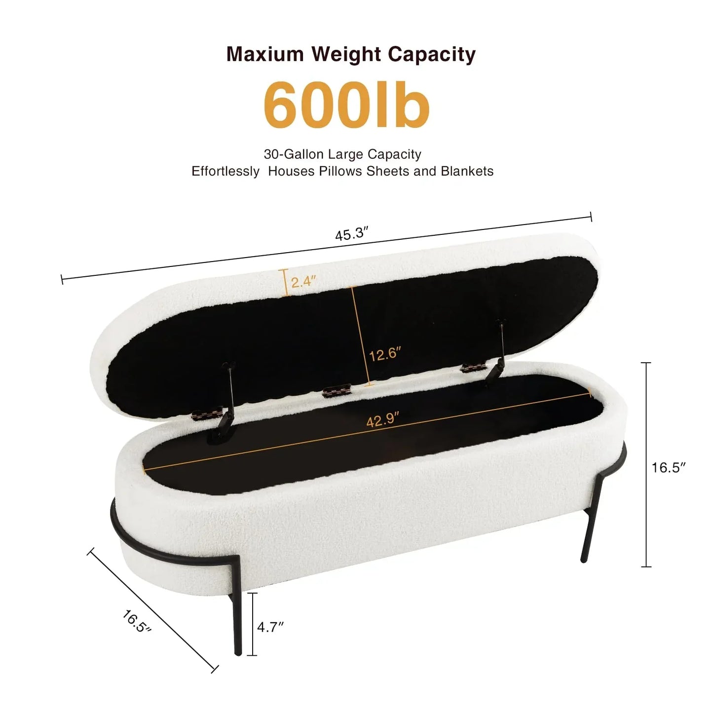 Banc ottoman de rangement en métal blanc