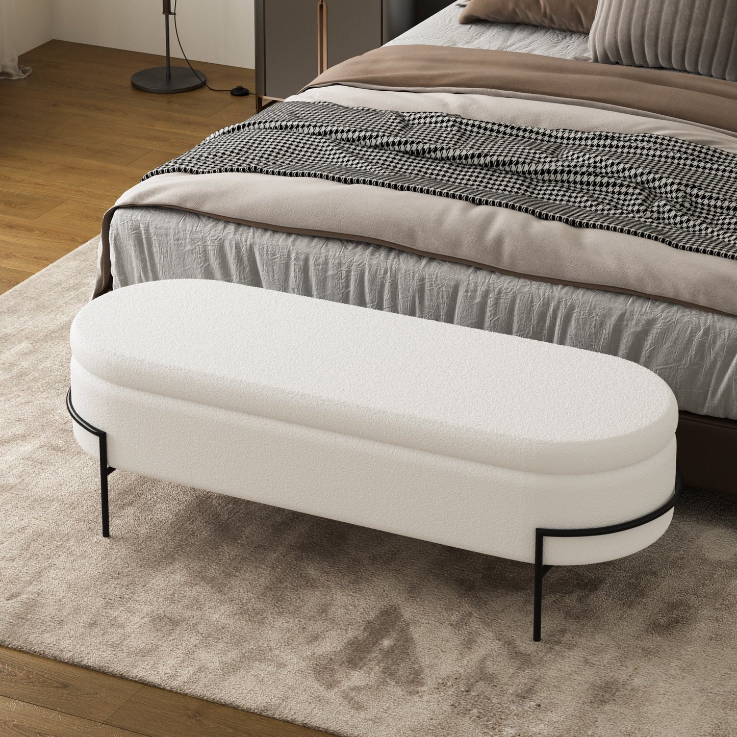 Banc ottoman de rangement en métal blanc